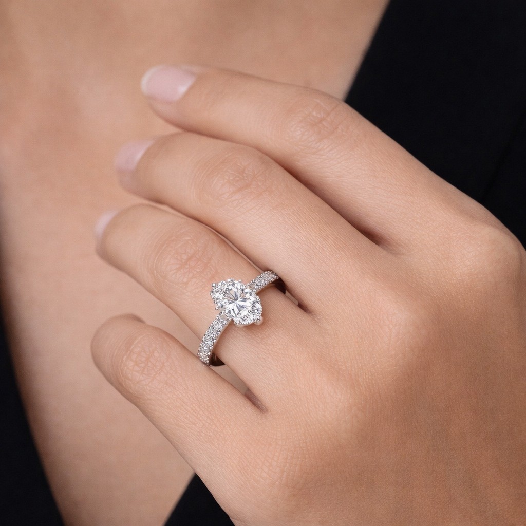 טבעת הילה מוסנייט יוקרתית – כסף 925 בציפוי רודיום